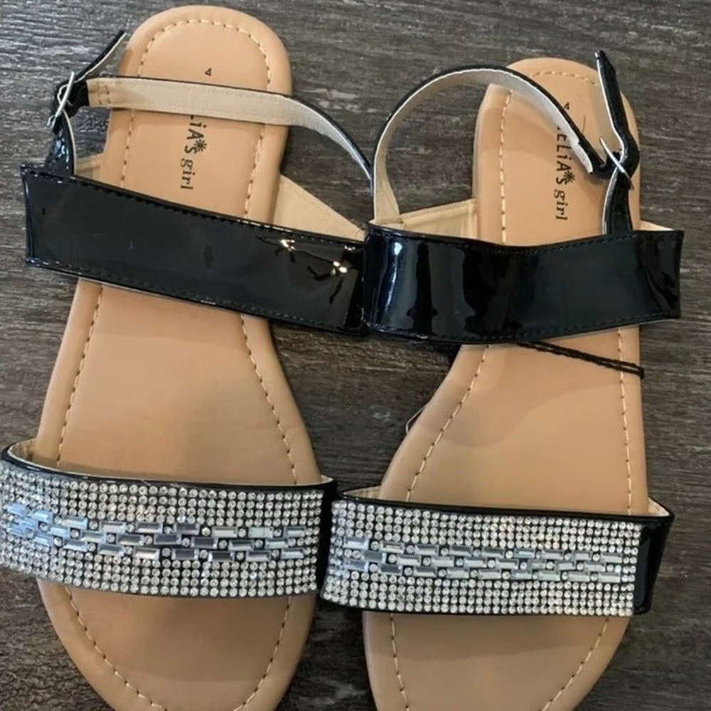 Delia's Girls Dressy Sandals Size 4Y Black Rhinestones Jewels Strap Wedding NWT
